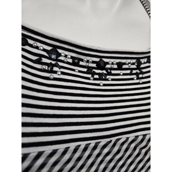 Alfred Dunner Tiered Ruffled Blouse Women Large Black Stripe - Picture 2 of 3